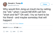 Donald Trump calling Kim Jong-Un short and fat tweet from Tee Tweets