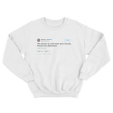 Donald Trump we are not a democracy tweet on a white crewneck sweater from Tee Tweets