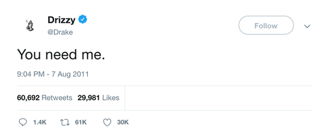 Drake you need me tweet from Tee Tweets