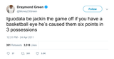 Draymond Green Andre Iguodala jacking the game off tweet from Tee Tweets