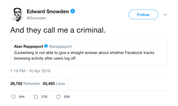 Edward Snowden they call me a criminal tweet from Tee Tweets