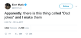 Elon Musk making dad jokes tweet from Tee Tweets