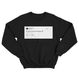Elon Musk ET phone home no answer tweet on a black crewneck sweater from Tee Tweets