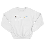 Elon Musk ET phone home no answer tweet on a white crewneck sweater from Tee Tweets