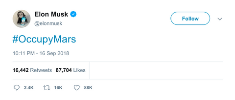 Elon Musk Occupy Mars tweet from Tee Tweets