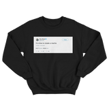 Elon Musk time to create a mecha tweet on a black crewneck sweater from Tee Tweets