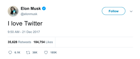 Elon Musk I love Twitter tweet from Tee Tweets