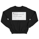 Gary Vaynerchuk swallowed gum my whole life tweet on a black crewneck sweater from Tee Tweets