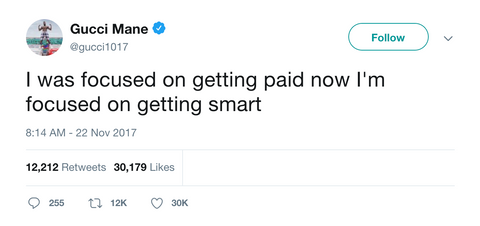 Gucci Mane focused on getting paid now focused on getting smart tweet from Tee Tweets