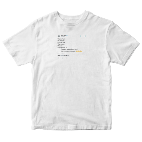 Gucci Mane manners are priceless tweet on a white t-shirt from Tee Tweets