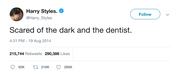 Harry Styles scared of the dark and the dentist tweet frmo Tee Tweets