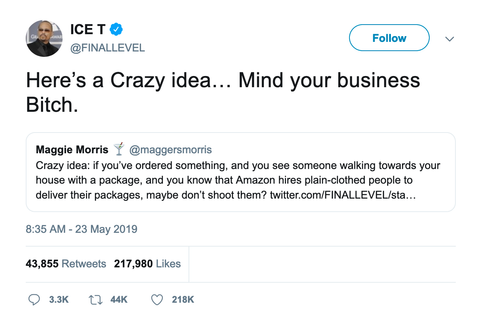 Ice T mind your business tweet from Tee Tweets