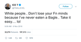 Ice T never eaten a bagel tweet from Tee Tweets