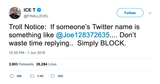 Ice T blocking the trolls on Twitter tweet from Tee Tweets