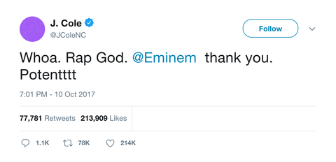 J Cole rap god Eminem tweet from Tee Tweets