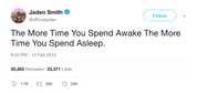 Jack Dorsey the more time you spend awake the more time asleep tweet from Tee Tweets