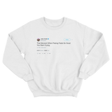 Jaden Smith crying from peeing tweet on a white crewneck sweater from Tee Tweets