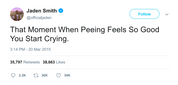 Jaden Smith crying from peeing tweet from Tee Tweets