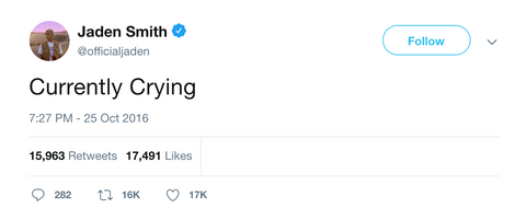 Jaden Smith currently crying tweet from Tee tweets