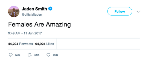 Jaden Smith females are amazing tweet from Tee Tweets