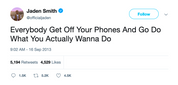 Jaden Smith get off your phones tweet from Tee Tweets