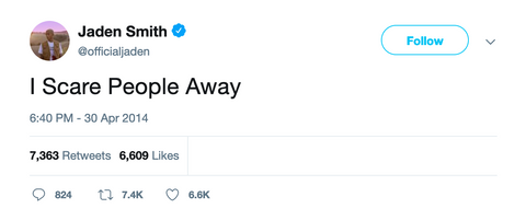 Jaden Smith I scare people away tweet from Tee Tweets