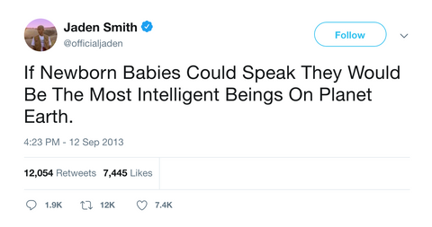 Jaden Smith if babies could speak they would be the smartest tweet from Tee Tweets