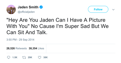 Jaden Smith no picture with me but we can sit and talk tweet from Tee Tweets