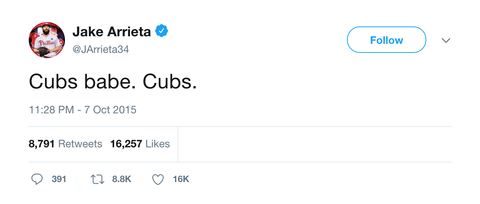 Jake Arrieta Cubs babe, Cubs tweet from Tee Tweets