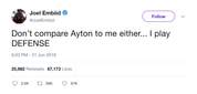Joel Embiid don't compare me to Ayton tweet from Tee Tweets