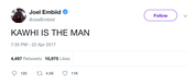 Joel Embiid Kawhi is the man tweet from Tee Tweets