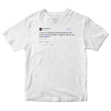 Joel Embiid recruiting Lebron James tweet on a white t-shirt from Tee Tweets