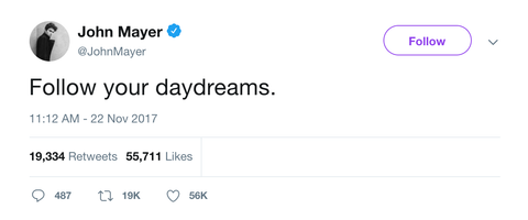 John Mayer follow your daydreams tweet from Tee Tweets