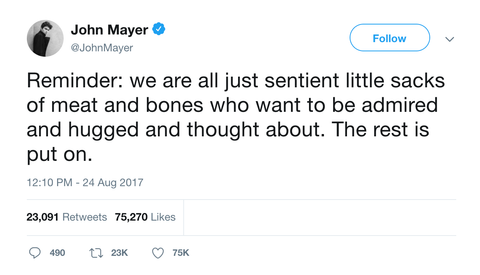 John Mayer we're all little sacks of meat tweet from Tee Tweets