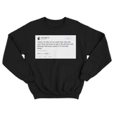 John Mayer sorry I'm late tweet on a black crewneck sweater from Tee Tweets