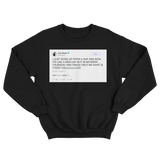 John Mayer what day is it today tweet on a black crewneck sweater from Tee Tweets
