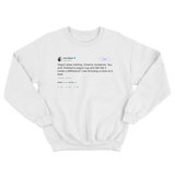 John Mayer yogurt does nothing tweet on a white crewneck sweater from Tee Tweets