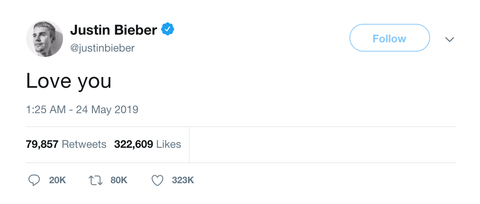 Justin Bieber love you tweet from Tee Tweets