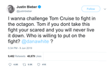 Justin Bieber challenges Tom Cruise to fight tweet from Tee Tweets