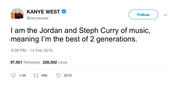 Kanye West best of two generations tweet from Tee Tweets