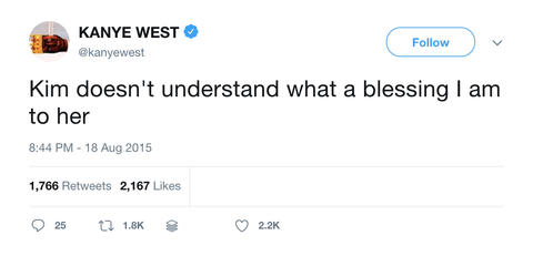 Kanye West Kim doesn't understand what a blessing I am to her tweet from Tee Tweets