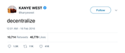 Kanye West decentralize tweet from Tee Tweets