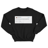 Kanye West stfu and enjoy the greatness tweet on a black crewneck sweater from Tee Tweets