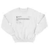 Kanye West strongly dislike exclamation points tweet on a white crewneck sweater from Tee Tweets