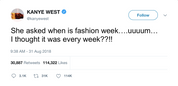 Kanye West every week is fashion week tweet from Tee Tweets