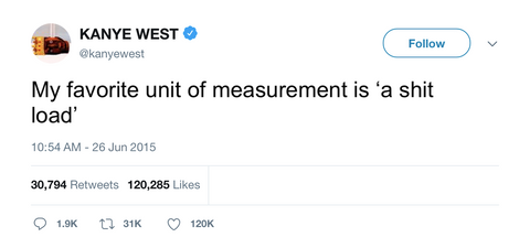 Kanye West favorite unit of measurement tweet from Tee Tweets