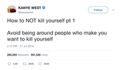 Kanye West how to not kill yourself tweet from Tee Tweets