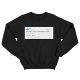 Kanye West if I got any cooler I'd freeze to death tweet on a black crewneck sweater from Tee Tweets