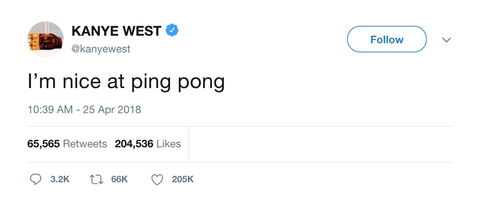 Kanye West I'm nice at ping pong tweet from Tee Tweets