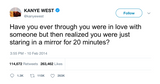 Kanye West in love just by staring at a mirror tweet from Tee Tweets